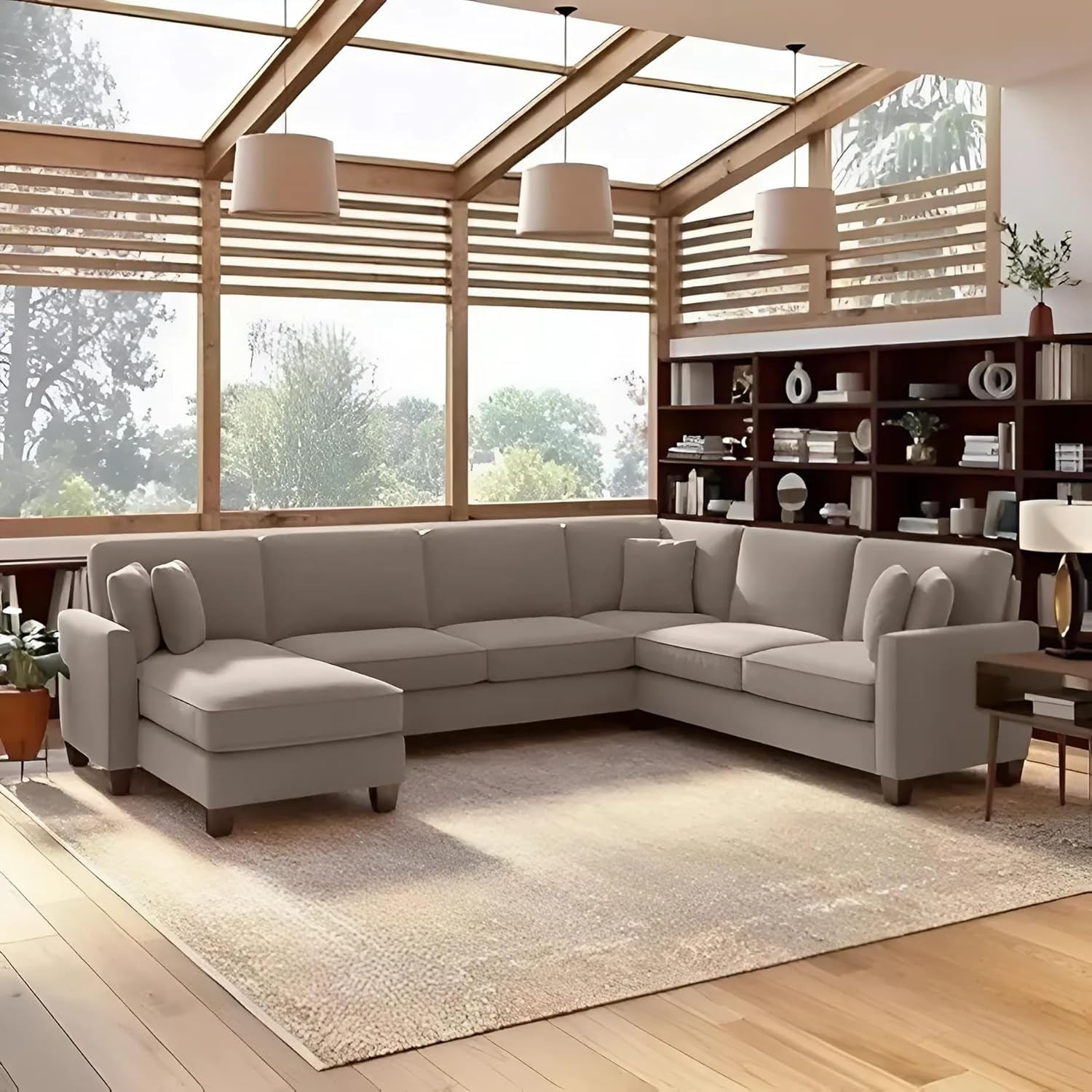 Torque – Moscow 7 Seater U Shape Fabric Sofa (Left Side,Light Brown) for Living Room, Bedroom, Home, Office Furniture | 3 Year Warranty.